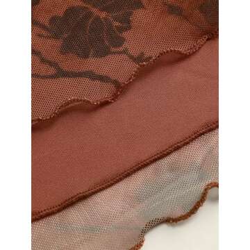 CIDER Women’s Mesh Floral Boho High Wiasted Midi Grunge Skirts: Red, S