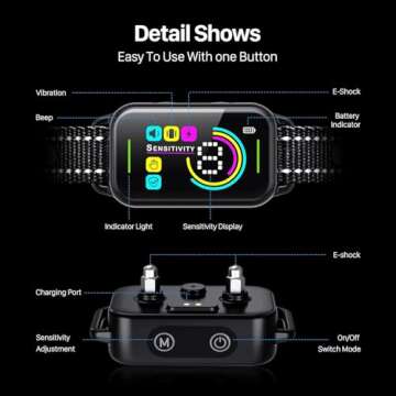 Dog Bark Collar, DINJOO Bark Collar for Large Medium Small Dogs,Smart Bark Collar,Rechargeable Anti Barking Training Collar with 8 Adjustable Sensitivity,Bark Shock Collar with Beep