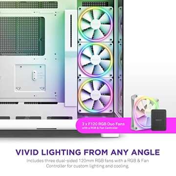 NZXT H9 Elite Dual-Chamber ATX Mid-Tower PC Gaming Case – Includes 3 x 120mm F120 RGB Duo Fans with Controller– Glass Front, Top & Side Panels 360mm Radiator Support Cable Management White