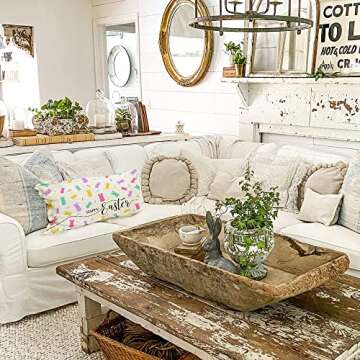 Easter Pillow Cover 12x20 inch Farmhouse Easter Decor for Home Easter Colorful Bunny Rabbit Pillows Decorative Throw Pillows Easter Decorations A531-12