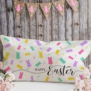 Easter Pillow Cover 12x20 inch Farmhouse Easter Decor for Home Easter Colorful Bunny Rabbit Pillows Decorative Throw Pillows Easter Decorations A531-12