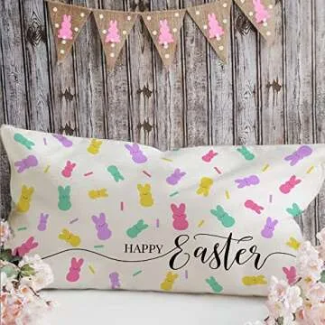 Easter Pillow Cover 12x20 inch Farmhouse Easter Decor for Home Easter Colorful Bunny Rabbit Pillows Decorative Throw Pillows Easter Decorations A531-12