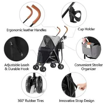 Kenyone Dog Stroller for Small Dogs, Lightweight Pet Stroller for Small Dogs, Premium Portable Compact Travel Dog Stroller for Small and Medium Cats, Dogs, Puppy