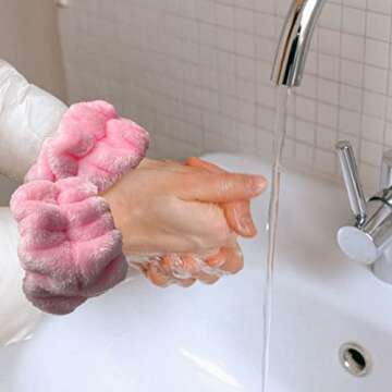 2 Pairs Wrist Washband for Women Washing Face, Wrist Spa Washband Absorbent Wristbands, Prevent Liquids from Spilling Down Your Arms(Pink, White)