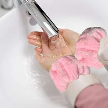 2 Pairs Wrist Washband for Women Washing Face, Wrist Spa Washband Absorbent Wristbands, Prevent Liquids from Spilling Down Your Arms(Pink, White)