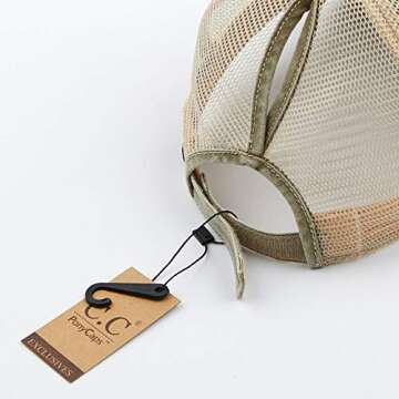 C.C Hatsandscarf Exclusives Washed Distressed Cotton Denim Ponytail Hat Adjustable Baseball Cap (BT-12) Olive