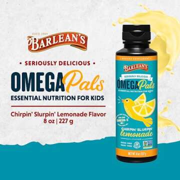Barlean's Omega Pals Chirpin' Slurpin' Omega 3 for Kids, Yummy Lemonade Flavored Children's Liquid F...