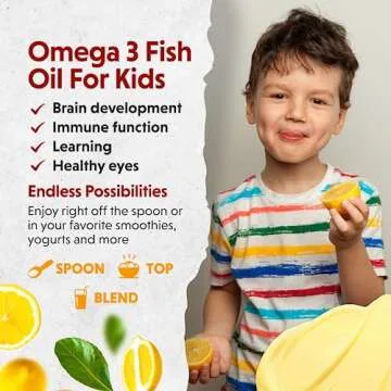 Barlean's Omega Pals Chirpin' Slurpin' Omega 3 for Kids, Yummy Lemonade Flavored Children's Liquid Fish Oil Supplement with 540 mg of EPA and DHA for Brain and Eye Health, 8 oz