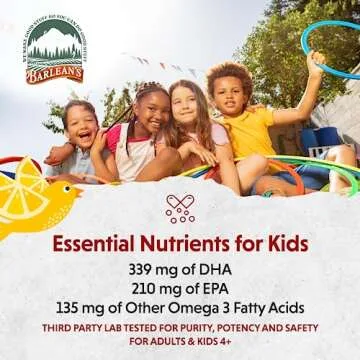 Barlean's Omega Pals Chirpin' Slurpin' Omega 3 for Kids, Yummy Lemonade Flavored Children's Liquid Fish Oil Supplement with 540 mg of EPA and DHA for Brain and Eye Health, 8 oz