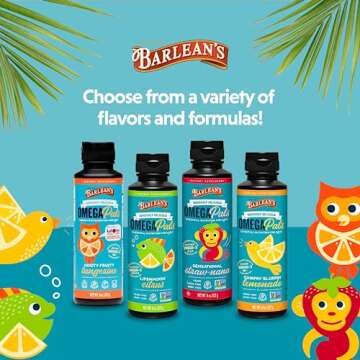 Barlean's Omega Pals Chirpin' Slurpin' Omega 3 for Kids, Yummy Lemonade Flavored Children's Liquid Fish Oil Supplement with 540 mg of EPA and DHA for Brain and Eye Health, 8 oz