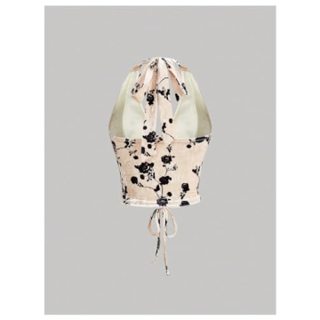 Shop Verdusa Women's Lace Up Crop Top Beige