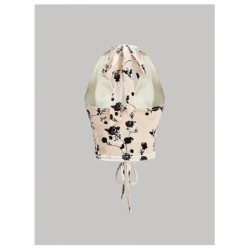 Shop Verdusa Women's Lace Up Crop Top Beige