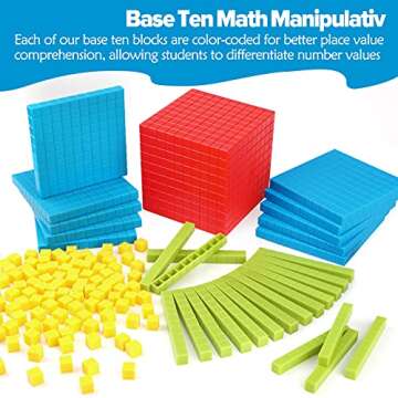 Torlam 131 PCS Base Ten Blocks for Math - Place Value Blocks, Plastic Base 10 Math Manipulatives 1st Grade, Math Counters, Math Cubes, Counting Cubes for Kids Math