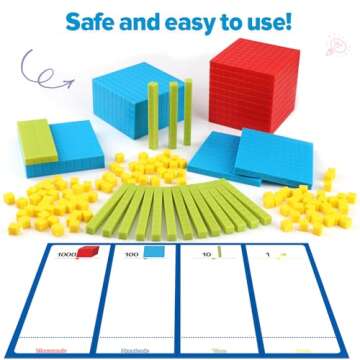 Torlam 131 PCS Base Ten Blocks for Math - Place Value Blocks, Plastic Base 10 Math Manipulatives 1st Grade, Math Counters, Math Cubes, Counting Cubes for Kids Math