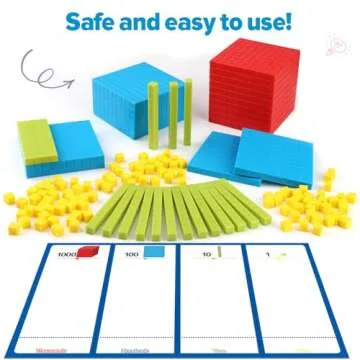 Torlam 131 PCS Base Ten Blocks for Math - Place Value Blocks, Plastic Base 10 Math Manipulatives 1st Grade, Math Counters, Math Cubes, Counting Cubes for Kids Math