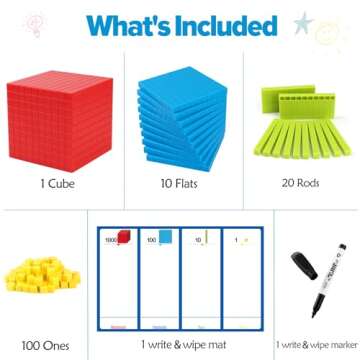 Torlam 131 PCS Base Ten Blocks for Math - Place Value Blocks, Plastic Base 10 Math Manipulatives 1st Grade, Math Counters, Math Cubes, Counting Cubes for Kids Math