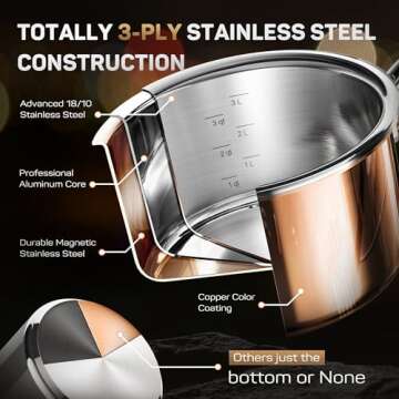 Ciwete Whole Tri-ply 18/10 Stainless Steel Pot and Pan Set (10 Piece), Copper Pots and Pans Set with...
