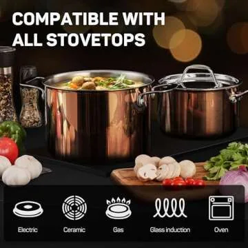 Ciwete Whole Tri-ply 18/10 Stainless Steel Pot and Pan Set (10 Piece), Copper Pots and Pans Set with Stainless Steel Lid, Induction Cookware Set, Include Stock Pot, Saucepan, Frying Pan - Copper