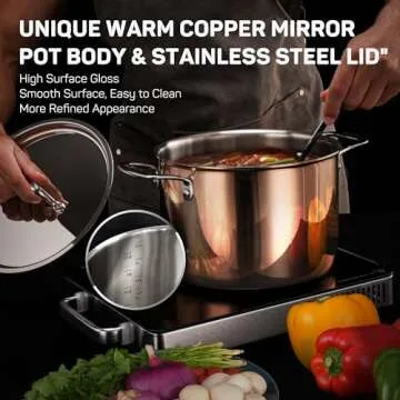 Ciwete Whole Tri-ply 18/10 Stainless Steel Pot and Pan Set (10 Piece), Copper Pots and Pans Set with Stainless Steel Lid, Induction Cookware Set, Include Stock Pot, Saucepan, Frying Pan - Copper
