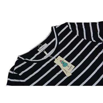 Nemidor Women's Round Neck Summer Casual Plus Size Fit and Flare Midi Dress with Pocket NEM169 (18,Black Stripe)