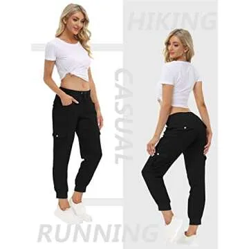 MoFiz Womens Lightweight Hiking Pants with Pockets Quick Dry Athletic Outdoor Summer Travel Casual Sweatpants Cargo Pant for Women Black S