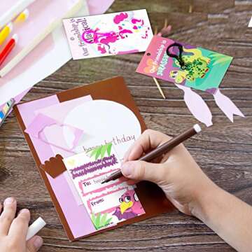 JOYIN 28 Pcs Valentine's Day Gift Cards with Unicorn Dinosaur Keychain for Kids Party Favor, Classroom Exchange Prizes, Valentine’s Greeting Cards, Kid Party Favors, School Exchange Gifts