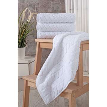 BAGNO MILANO 100% Turkish Cotton Jacquard Luxury Towel Set – Quick Dry Non-GMO Ultra-Soft, Plush and Absorbent Luxury Durable Turkish Towels Set (White, 4 Pcs Hand Towel Set)