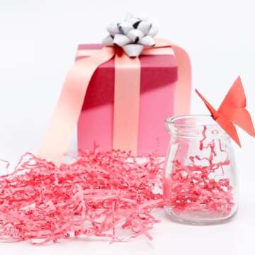 Jremreo 8.5 oz / 240g Valentine's Day Grass Basket Filler Bulk, Red White Pink Crinkle Cut Paper Shred Filler for Gift Box, Basket Filling for DIY Crafts, Wedding Anniversary Party Decorations