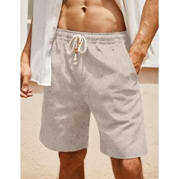 COOFANDY Mens 2 Packs Casual Linen Shorts Drawstring Waistband Lounge Shorts