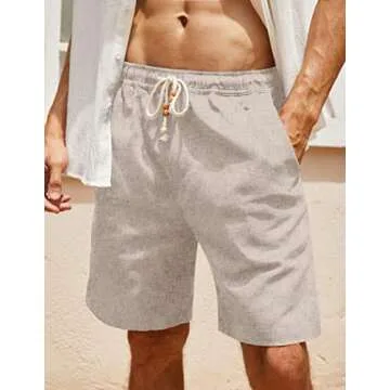 COOFANDY Mens 2 Packs Casual Linen Shorts Drawstring Waistband Lounge Shorts