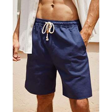 COOFANDY Mens 2 Packs Casual Linen Shorts Drawstring Waistband Lounge Shorts