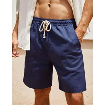 COOFANDY Mens 2 Packs Casual Linen Shorts Drawstring Waistband Lounge Shorts