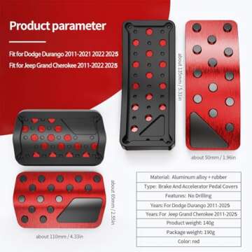 TDOFYH Aluminum Pedal Covers for Jeep Grand Cherokee & Dodge Durango 2011-2025 Red