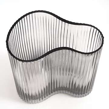 MOLIMAO Glass Vase for Centerpieces,Modern Large Vase for Flowers,Footprint Shape Striped Bottle for Home,Office Restaurant Desk Decor 8.3 Inch(Gray)