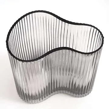 MOLIMAO Glass Vase for Centerpieces,Modern Large Vase for Flowers,Footprint Shape Striped Bottle for Home,Office Restaurant Desk Decor 8.3 Inch(Gray)