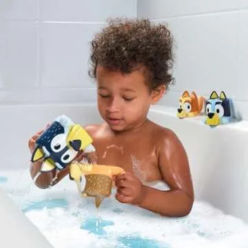 TOMY Toomies Bluey Bath Toys - Bluey's Family Pourers - Water Pouring Bluey Figures Including Chilli, Bandit, Bingo, and Bluey - Nesting and Stacking Cups for Bath Time - Ages 18 Months and Up