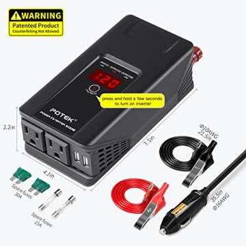 Potek 500w power inverter DC 12V to AC 110V Car Adapter with 2 5V/2A usb charging output