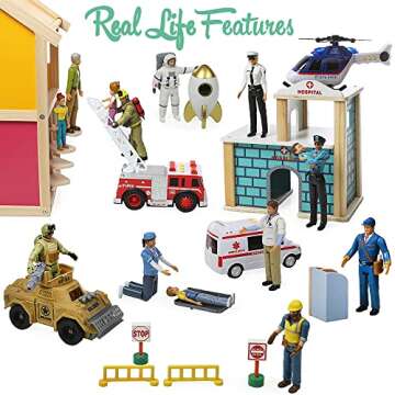 Beverly Hills Doll Collection Sweet Li’l Family Dollhouse Figures - Firefighter, Police Officer, Doctor and More, Set of 10 Action Figure People Doll House Set, Pretend Play for Kids and Toddlers