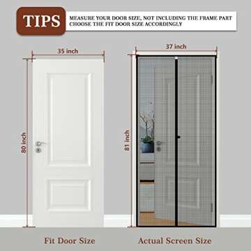 Yotache Magnetic Screen Door Fits Door Size 35 x 80, Screen Size 37" x 81" Reinforced Fiberglass Net...