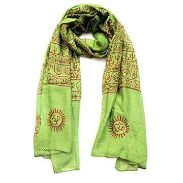 OMA Large Om Scarf Wrap Hand Block Printed Shawl For Yoga Meditation BRAND (Green)
