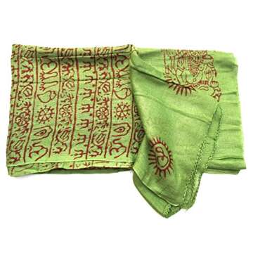 OMA Large Om Scarf Wrap Hand Block Printed Shawl For Yoga Meditation BRAND (Green)