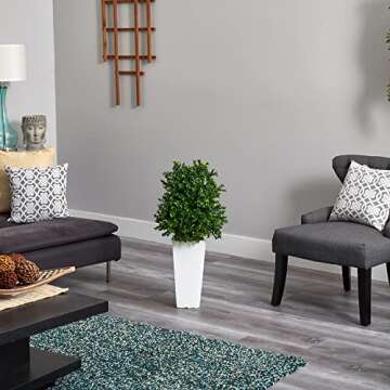 Nearly Natural 6383 Artificial Plant in White Sweet Grass in Tower Planter (Indoor/Outdoor), Green,17"Dx17"Wx33"H