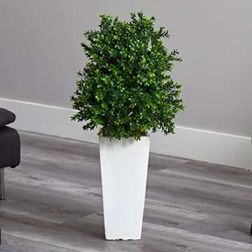 Nearly Natural 6383 Artificial Plant in White Sweet Grass in Tower Planter (Indoor/Outdoor), Green,17"Dx17"Wx33"H