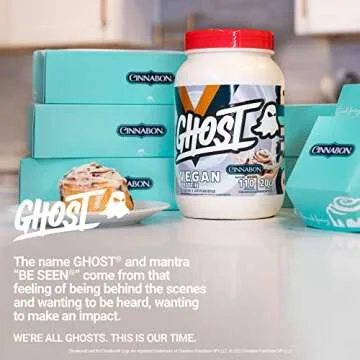 GHOST Vegan Protein Powder, Cinnabon - 2lb, 20g of Protein - Plant-Based Pea & Organic Pumpkin Protein - ­Post Workout & Nutrition Shakes, Smoothies, & Baking - Soy & Gluten-Free