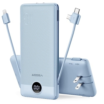 VEGER Portable Charger for iPhone: Built-in Cables, 10000mAh Slim Design, Fast Charging Power Bank