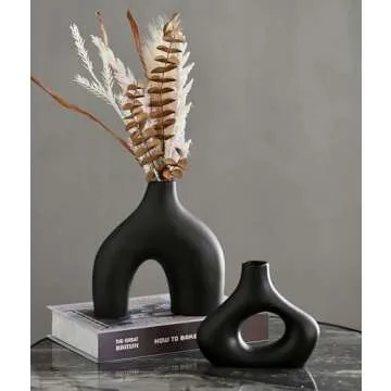 Carrot's Den Donut Vase, Set of 2 - Minimalist Nordic, White Ceramic Hollow Donut Vase Decor | Table Centerpiece, Olive Plant, Wedding, Living Room, Bookshelf, Office, Modern Home, Entryway, Console