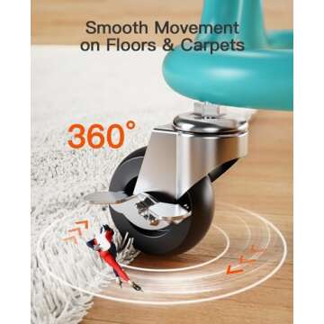 Pipishell 3-Tier Rolling Cart with Wheels, Rolling Storage Cart with 3 Hanging Cups & 4 Hooks, Mobile Utility Cart, Art Cart Organizer, Craft Cart for Office, Kitchen, Craft Room, Turquoise, PIUC06TB