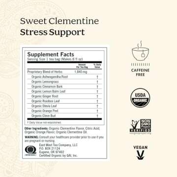 Yogi Tea Sweet Clementine Stress Support Tea - 16 Tea Bags per Pack (4 Packs) - Stress Support Herbal Tea - Calming Adaptogen Tea - Includes Ashwagandha Root, Lemongrass, Cinnamon Bark & More