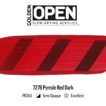 OPEN Slow-Drying Acrylics by GOLDEN, Pyrrole Red Dark, 2 fl oz. tube, Professional Acrylic Paint, Semi-Opaque