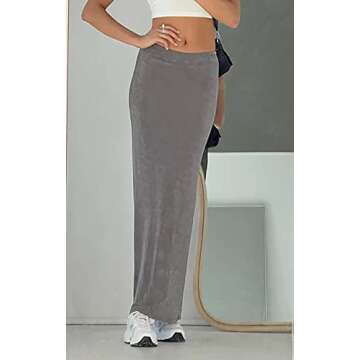 Meladyan Women Bodycon High Waist Maxi Skirt Straight Aesthetic E-Girl Trendy Midi Dress Streetwear Beach Long Skirts Grey